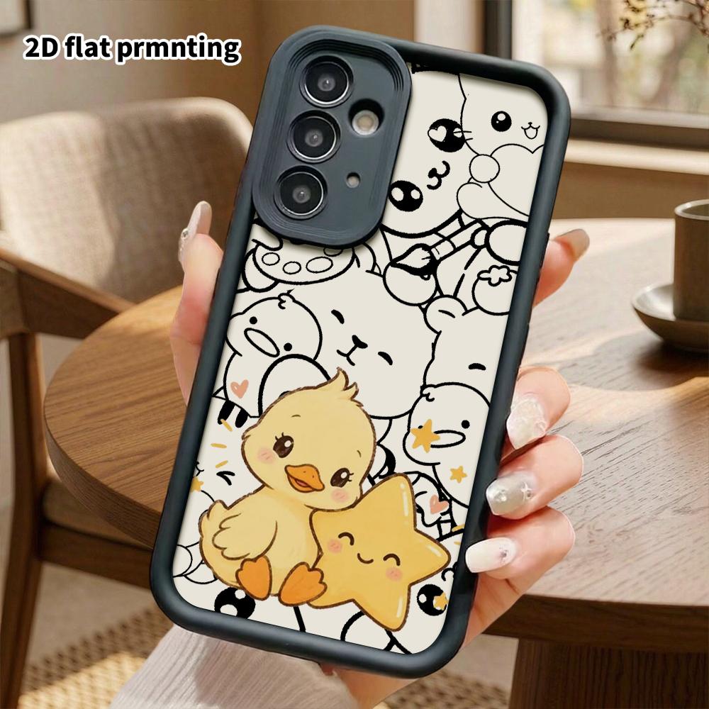 Phone Case: 2D flat, suitable for Samsung Galaxy A34 A35 M05 M06 S20 S22 S21 FE Plus 5G protective cases, featuring a cute little yellow duck holding 