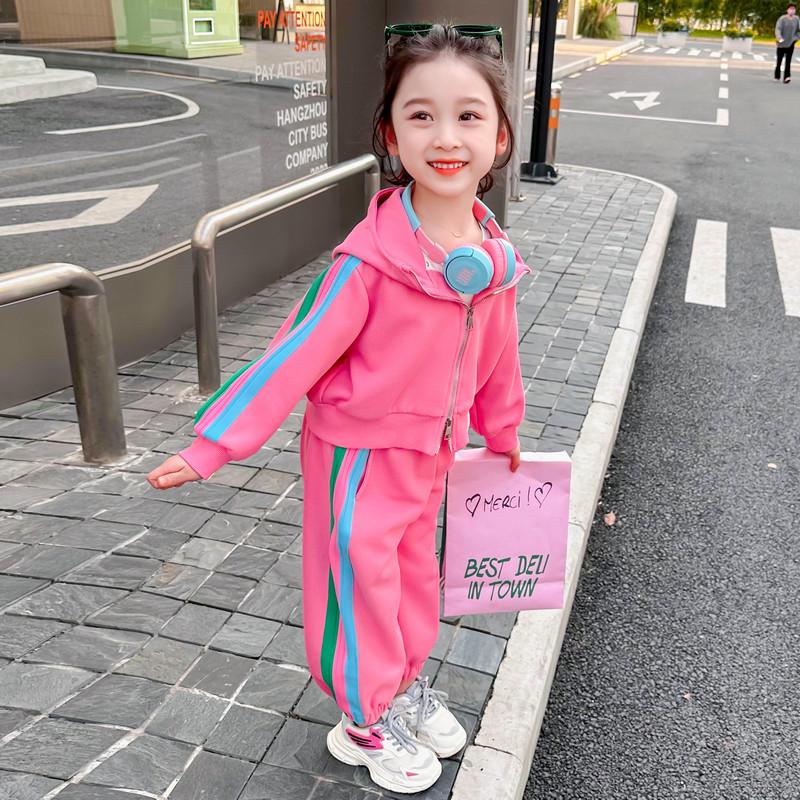 2026 Girls' Stylish Color Block Spring Hoodie Set