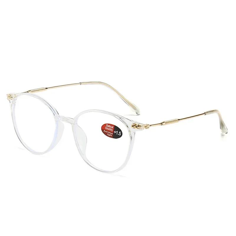 Round Anti Blue Light Reading Glasses Presbyopic Eyeglasses with Degree +1 0 To +4 0 for Computer Use