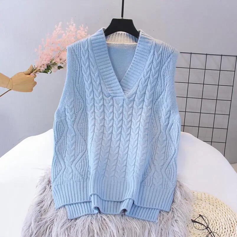 Women's Sweater Vest Knit Pullover Spring and Autumn Loose Korean Version of All-match Lady Style Sleeveless Outer Wear Vest