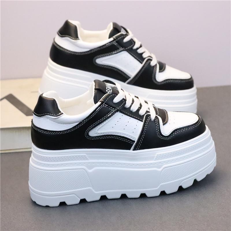 Fashion 8CM Platform Sneakers for Women White Shoes Heel Comfortable Non Slip Genuine Leather Women Casual Shoes Walking