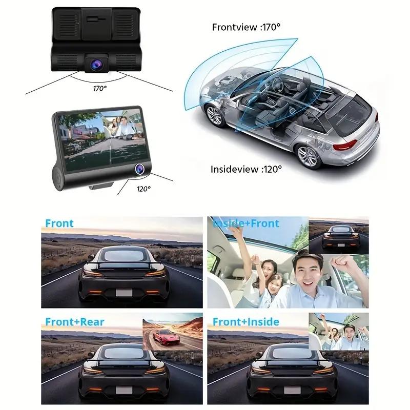 1080P Araba DVR 3 Kamera Lens 4 İnçlik Dikiz Kamerası Geri Görüş Kamerası Dahil TF Kart Video Kaydedici Otomatik Kayıt Cihazı