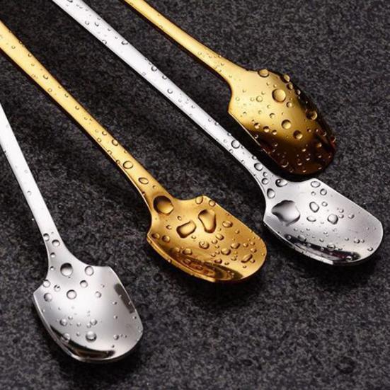 Coffee Spoon Long Handle Anti-rust Lovely Thickened Integrated Stir Electroplate Flavored Dessert Mixing Spoon Household Supplies