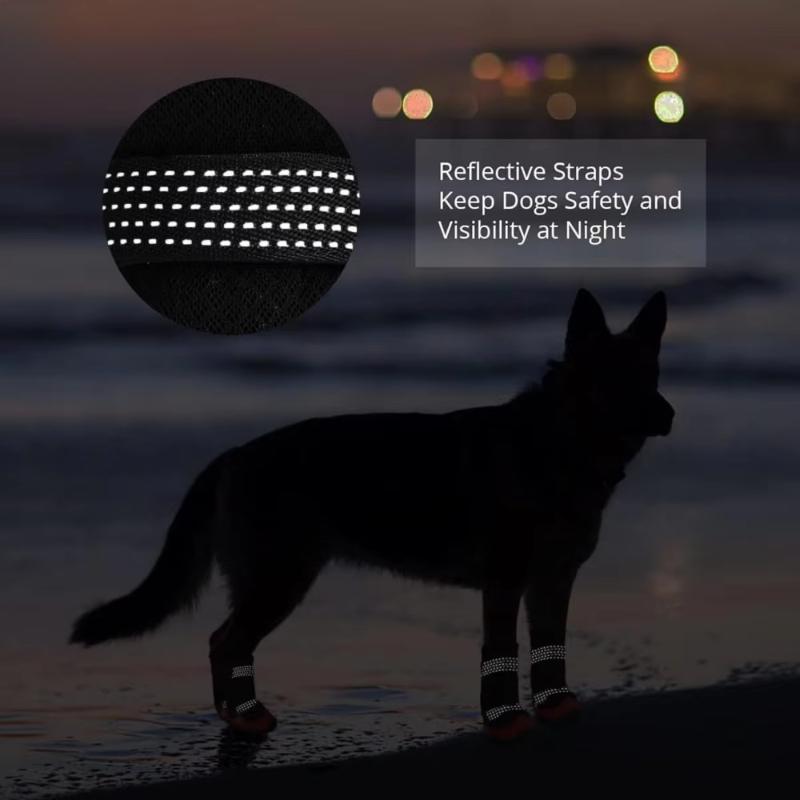 4 Stück Wasserdichte Hundeschuhe Wasserdichte Gummi-Hundestiefel Atmungsaktiv Warm Reflektierendes Band Hundeschuhe Bequem Rutschfest Haustierprodukt
