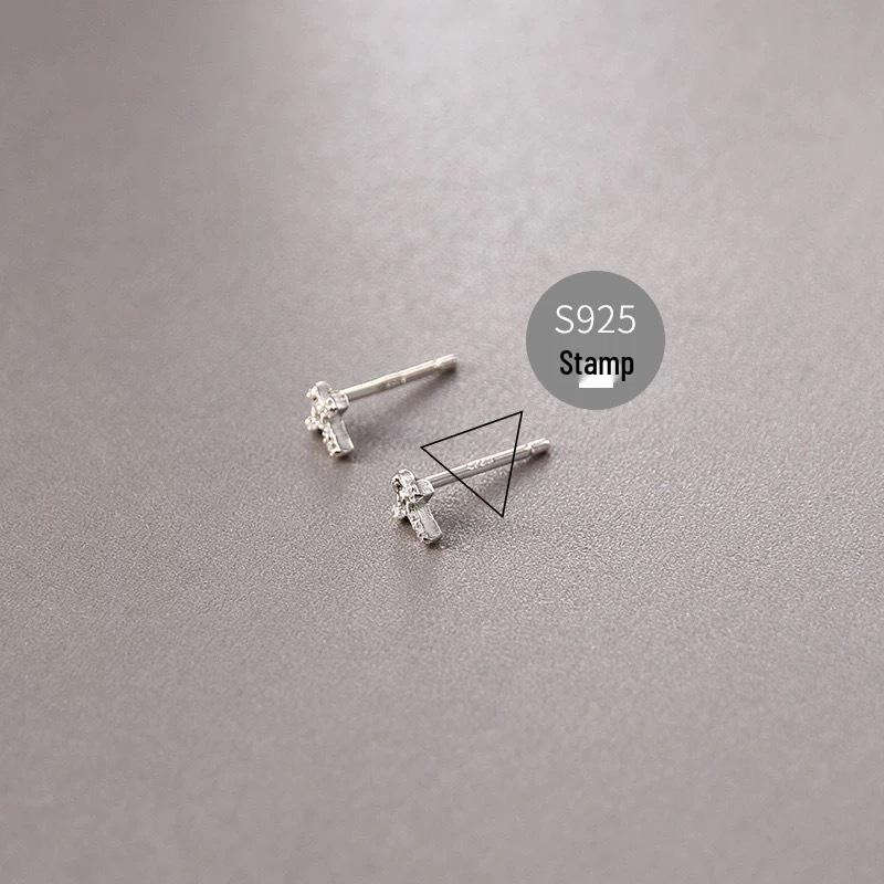 Beixi Silver Women's S925 Cross Stud Earrings - Pure Silver Small Cartilage Studs for Simple, Versatile Style.