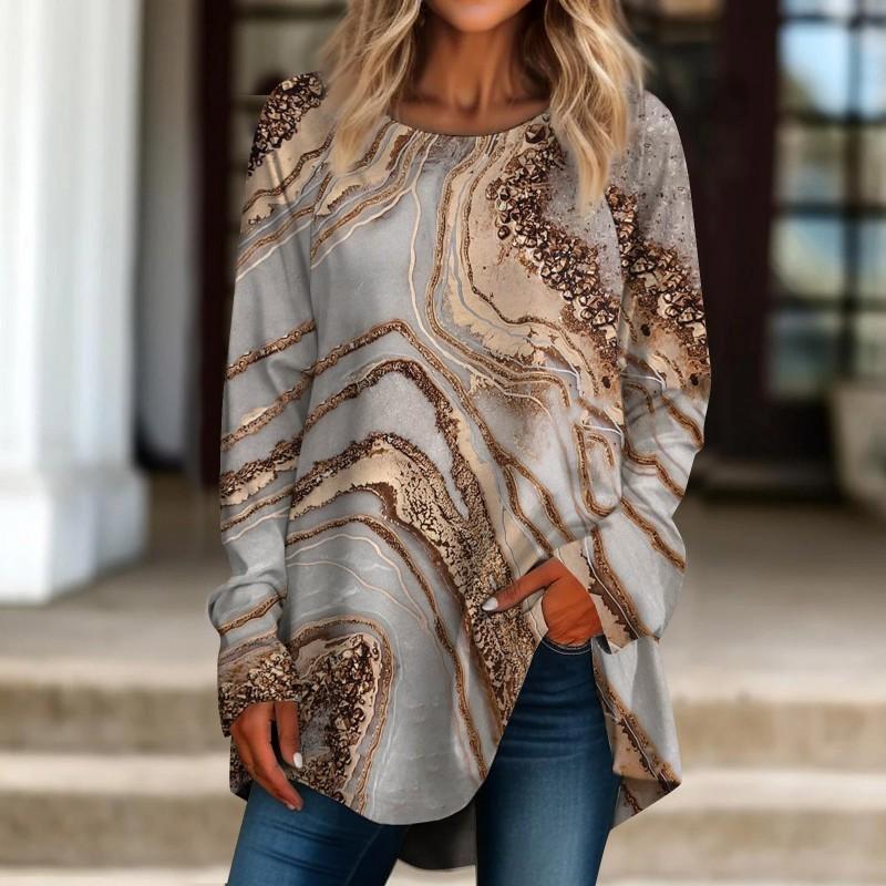 

Жіночі топи Модна вільна блуза з довгим рукавом Пуловер з круглим вирізом Повсякденні футболки Осінній світшот з квітковим принтом 6XL