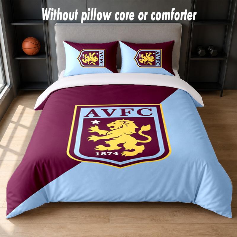 Aston Villa Football Design Bed Bedding Set 1 Duvet Cover + 2 Pillowcases Soft Breathable Household Bed Linens