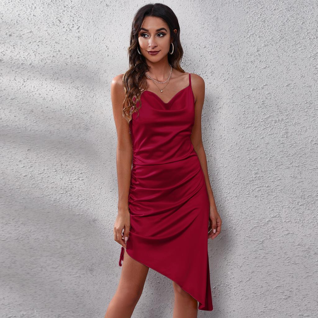 GMXIA Women's Fashion Summer Spring Solid Color Print Sleeveless V-Neck High Waist Casual Dresses