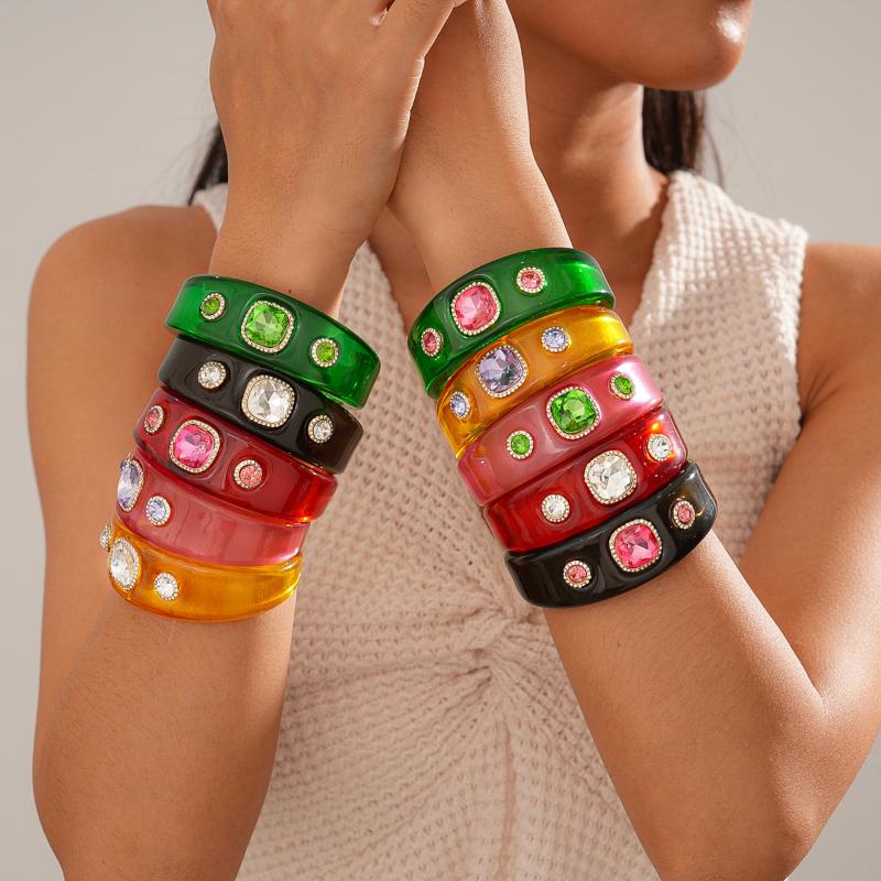 1Pcs Personalized Colorful Clear Cuff Bangle Jewelry Sweet Geometric C-Shaped Resin Open Bracelet For Women