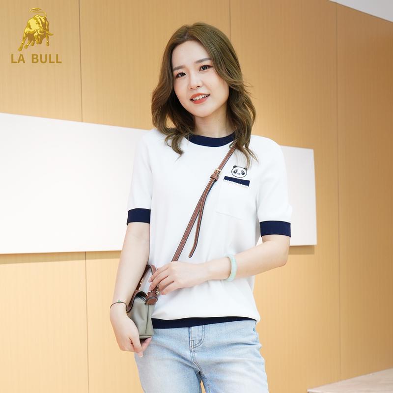 

LA BULL Women s Colorblock Short Sleeve Knit Top M