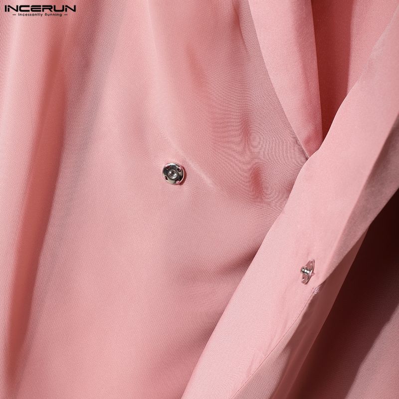 INCERUN Men V Neck Long Sleeve Mesh Layers Patchwork Casual Loose Cape Shirts