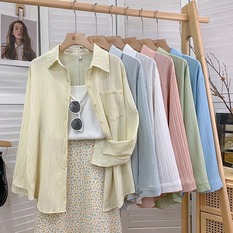 High-end Sense Unique Texture Pleated Loose Long-sleeved Shirt for Women Fresh Design Sense Top for Autumn