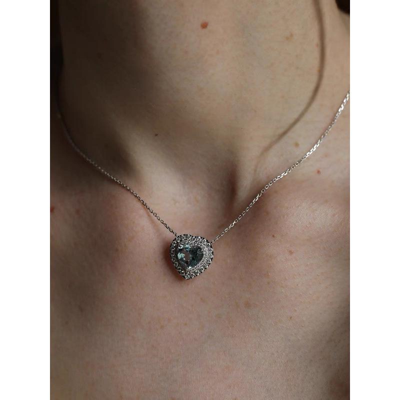 2024 Elegant Blue Zircon Heart Necklace for Women – Luxury Clavicle Chain