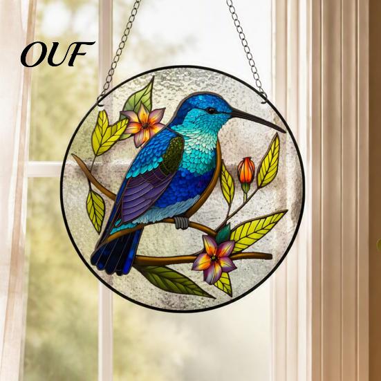 Decorative Bird Ornament for Window Colorful Hummingbird Wall Hanging Decoration, Stained Acrylic Suncatcher Natural Atmosphere Decor Decor,