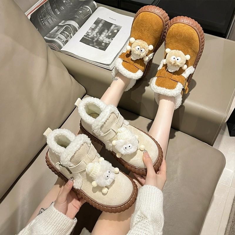 Snow Boots Children 2025 Winter Piled Thickened Comfortable Non-slip Warm Fur Integrated Wool Cotton Shoes Women's Shoes