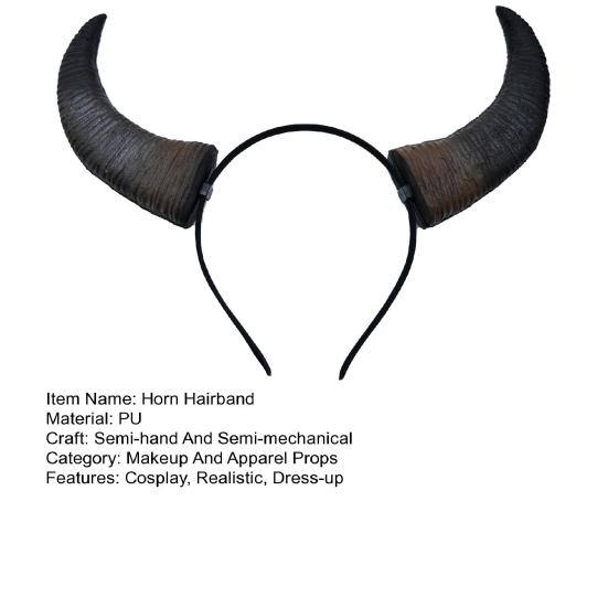 Devil Horn Headband Realistic Bull Horn Costume Accessory Gothic Halloween Dress Up Hair Hoop for Halloween Christmas Party Cosplay Events