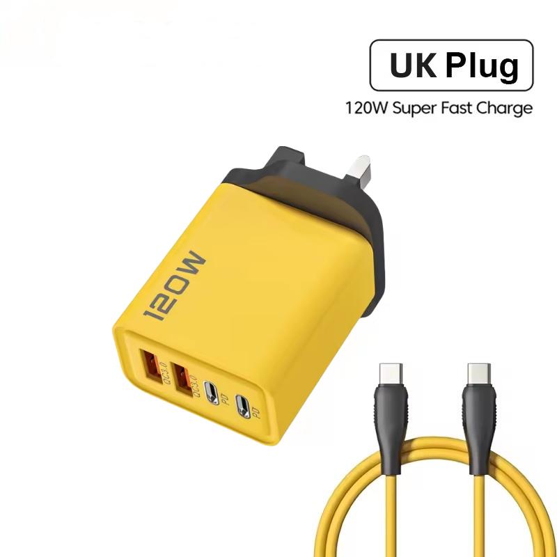 120W 4-Ports Ultra Fast Charging Type-C GaN Phone Charger USB-C QC 3.0 Super Charging Adapter For Huawei IPhone Samsung