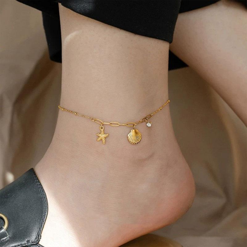 Fashion Shell Charms Chain Pendant Necklace 18K Gold Plated Stainless Steel Necklace Bracelet Anklet For Women  Gift