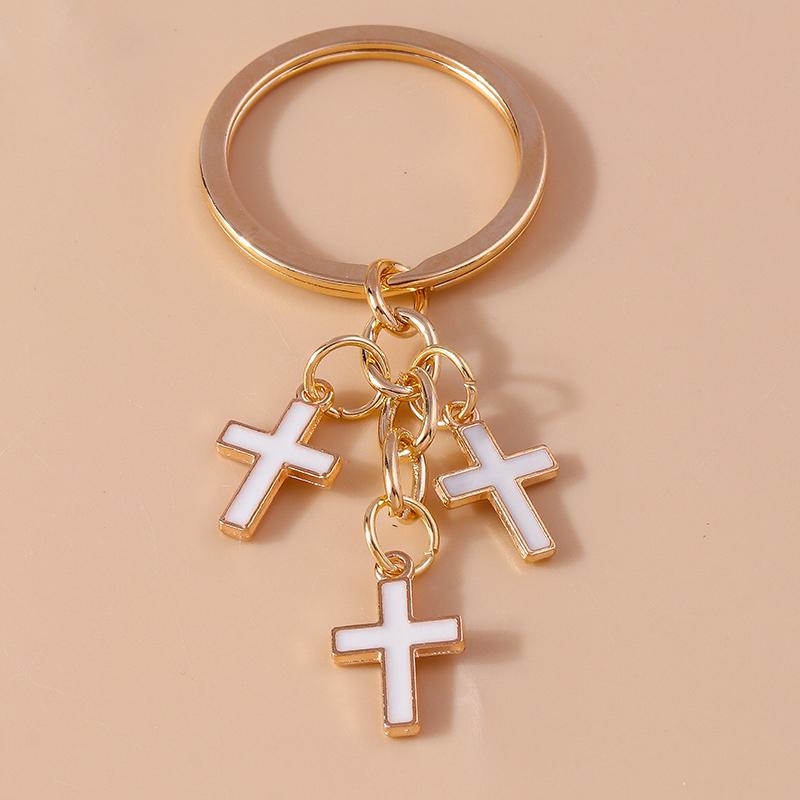 Cute Enamel Cross Keychain Jesus Religious Keyring for Women Girls Handbag Pendants DIY Key Chain Jewelry Gifts Accessories