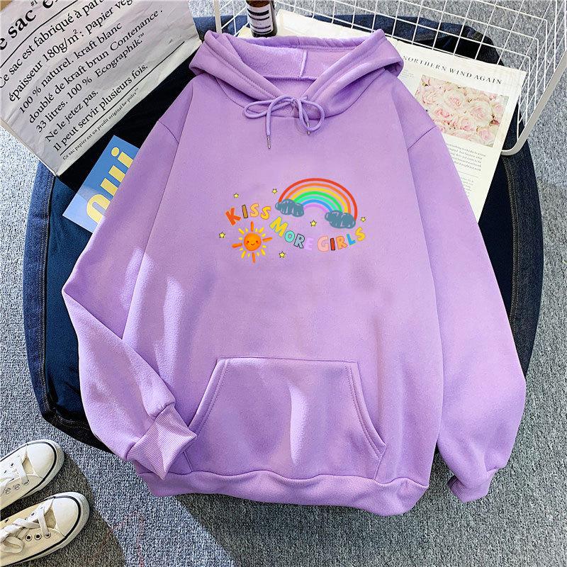 Ladies Gray Plush Hooded Hoodie for Women Plus Size Colorful Print Oversize Pullover Sweatshirt Tops