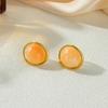 Salircon 5 Colors Classic Retro Stainless Steel Geometric Stud Earrings Boho Trendy 18K Gold Plated Inlaid Resin Earring Jewelry