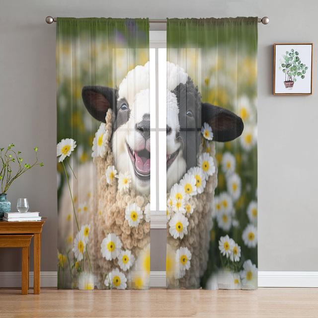Spring Flower Eucalyptus Leaf Plant Sheer Voile Curtains For Living Room Bedroom Kids Room Decor Tulle Window Treatment Drapes