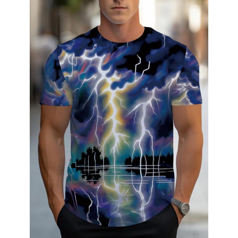 Fashion Men s Crew Neck Short Sleeve 3D Casual Color Printing Casual Short Sleeve Crew Neck T-Shirt XS