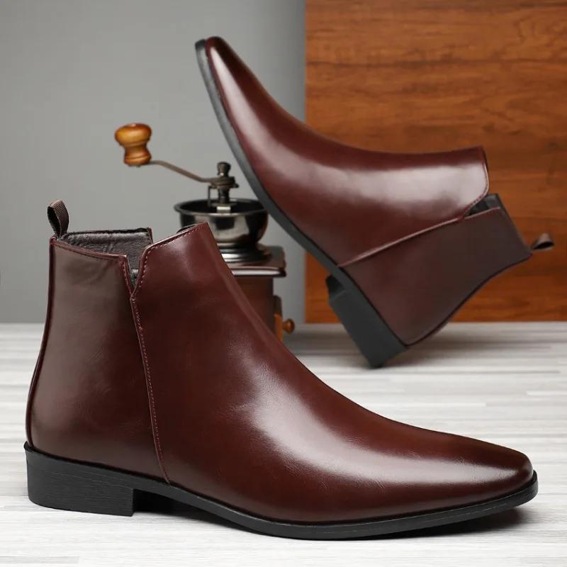 New Men's Boots Classics Chelsea Boots Luxury High Top Leather Boot Fashion Casual Ankle Boots Men Dress Boot