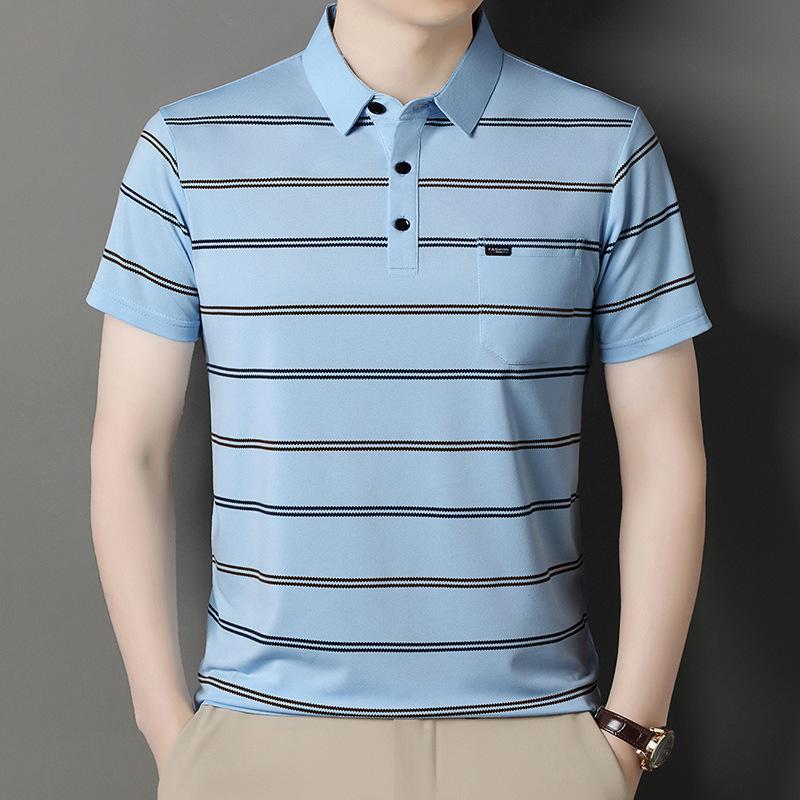 Summer Men's Striped Short Sleeve Polo Shirt Fashion Business Casual Lapel Pocket Half Sleeve Sports Breathable T-shirts