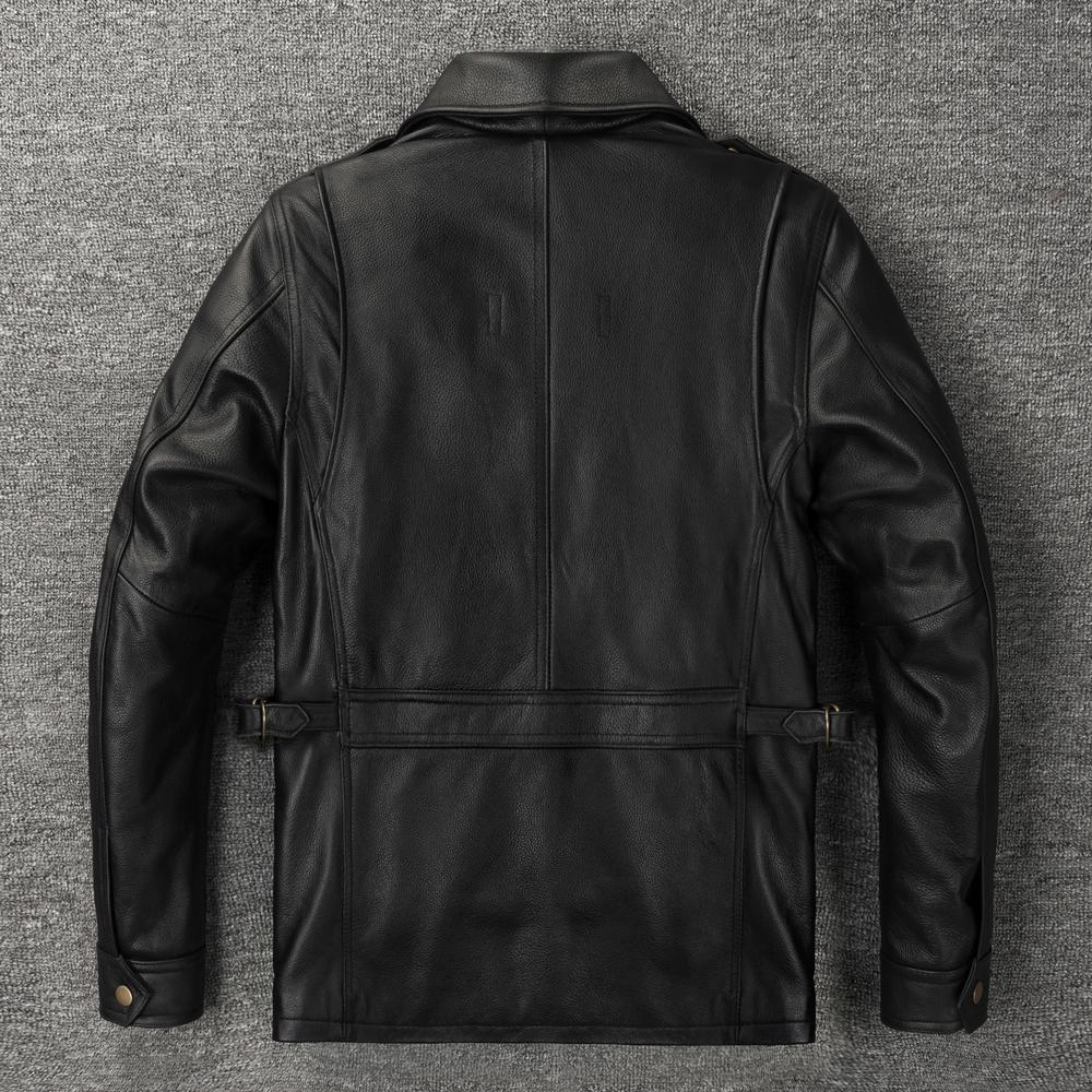 Vintage Red Brown M65 Hunting Jackets Black Genuine Cowhide Men Leather Jacket Pockets Men's Cow Coat Autumn