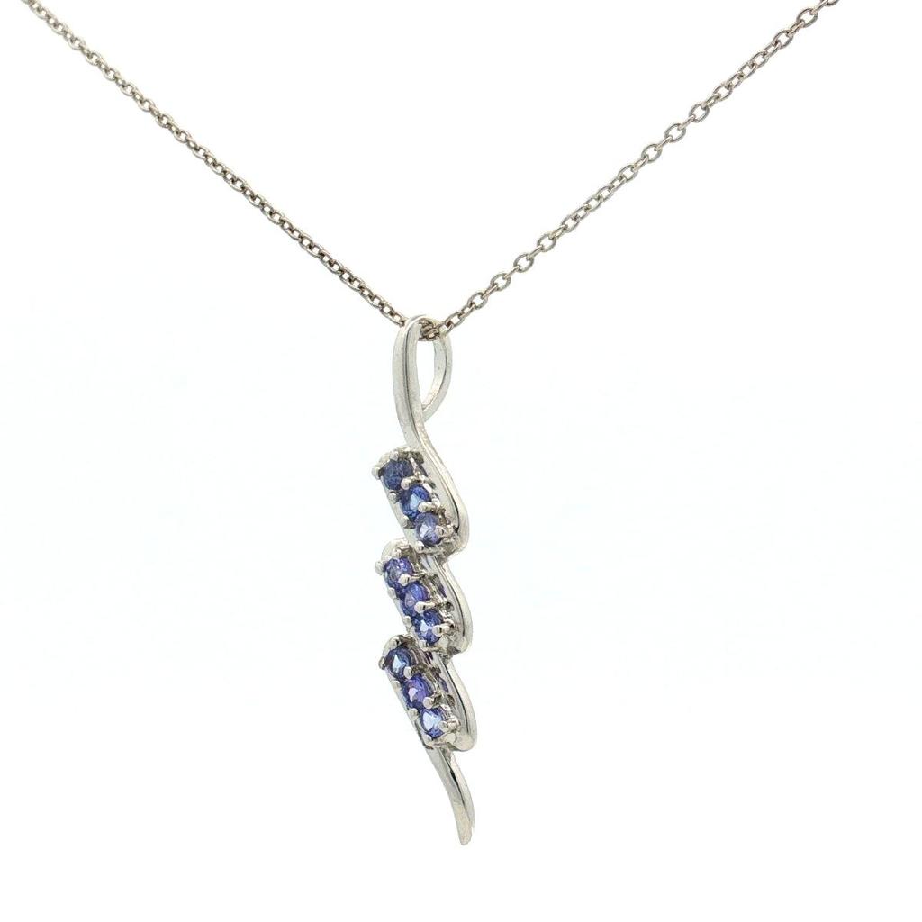 Tanzanite AA Round Pendant Necklace 925 Sterling Silver Rhodium Plated Nine Stone Pendant with Chain Gift for Women