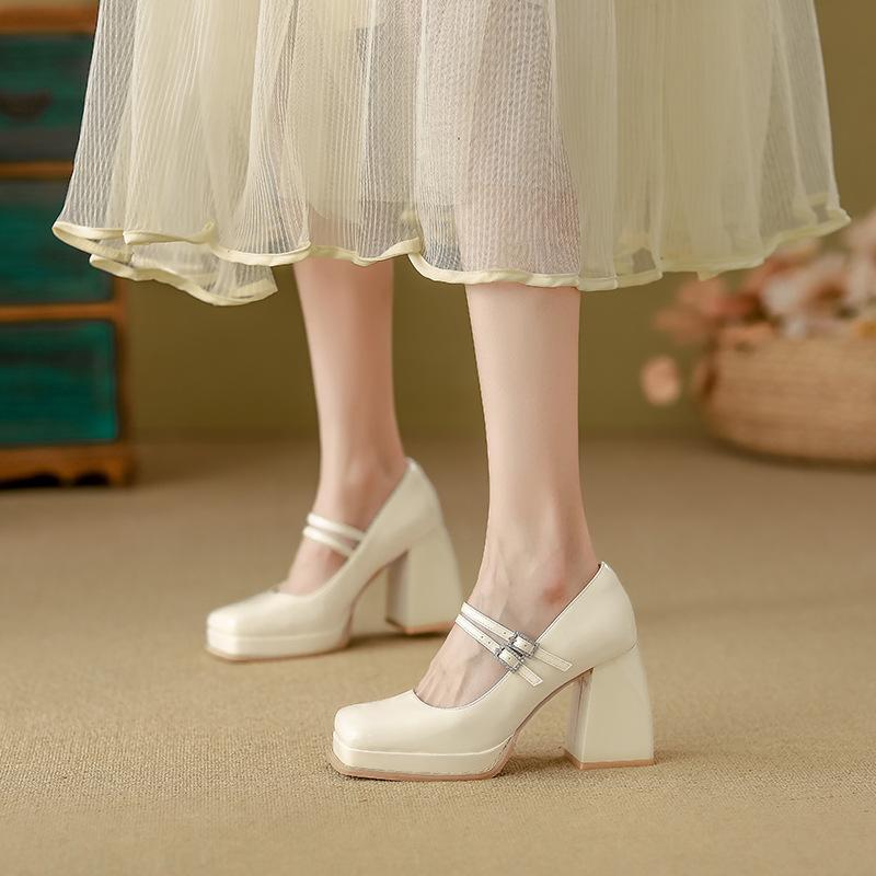 Sheepskin version~ High heels women's thick heels are not tired of high-end feeling, foot single shoes women's waterproof table, super high heels wom