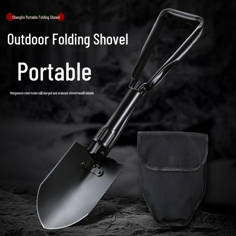 Changlin 502 Black Manganese Steel Large Portable Combat Shovel with Three-Fold Handle, Multi-Functional Outdoor Entrenching Tool. Large