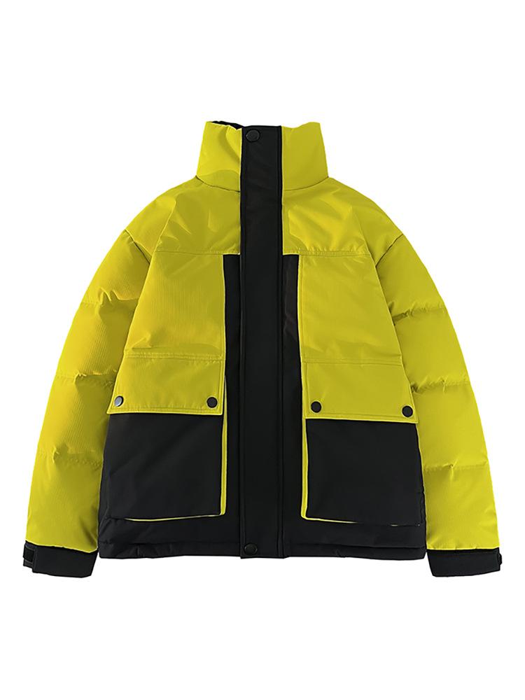 Men's Hooded Down Jacket, New Winter 2025 Color Block, Warm Thickened Workwear with Stand Collar