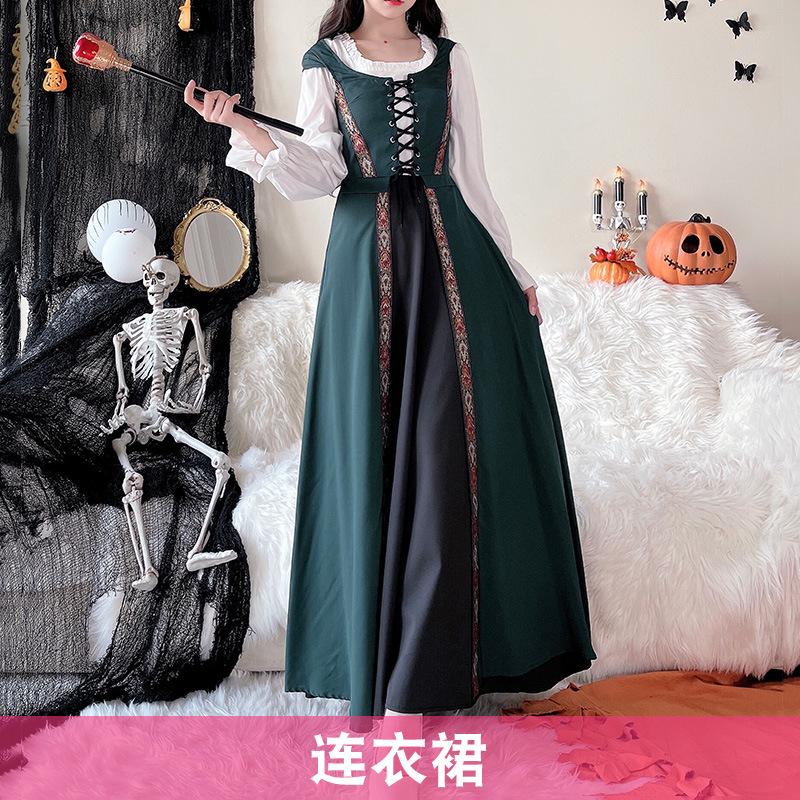 Halloween Costume Vintage Court Style Witch Dress Long Dress Medieval Art European Pastoral Cosplay