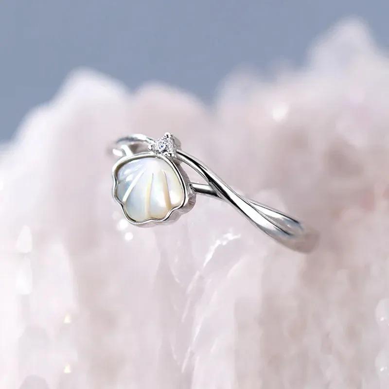 Y2K Exquisite Shell Lovely Ocean Ring Women's Shining Zircon Hollow Open Ring Birthday Party Jewelry Accessories Girls Gift