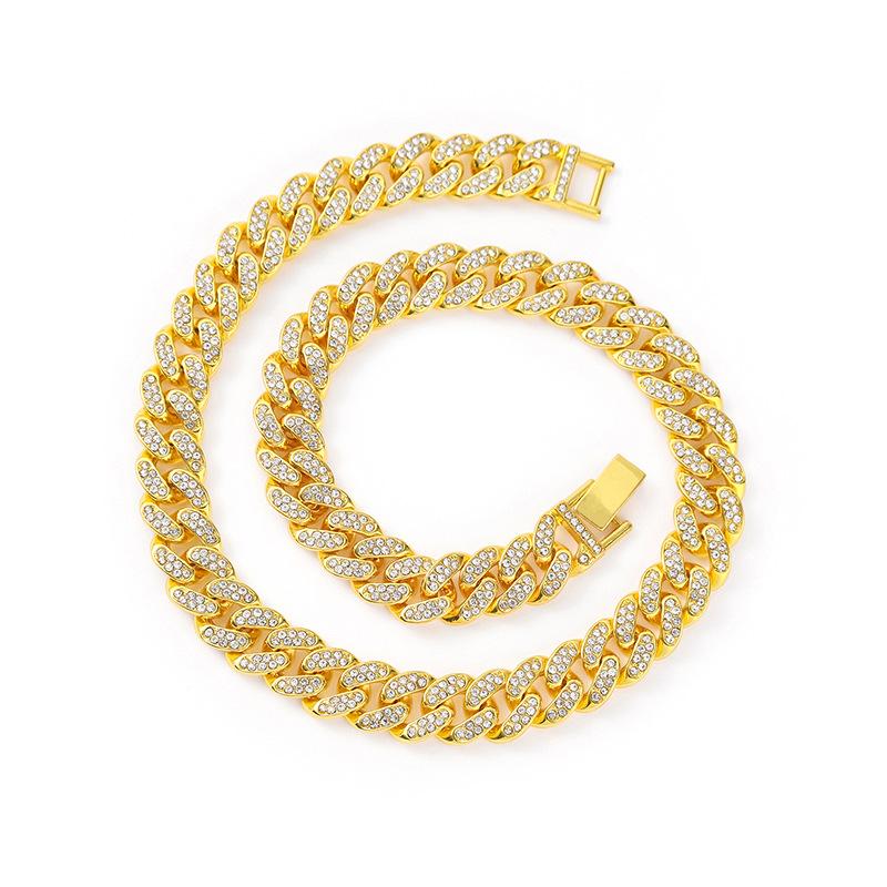 Hip Hop Ankle Chain Accessories, Alloy Lock, Rhinestone Watch Buckle, Full Diamond Chain, European and American Men's Necklace, Women's Oval Diamond