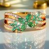 Cute Female Green Zircon Stone Gold Color Wedding Jewelry Promise Engagement Flower Rings For Women