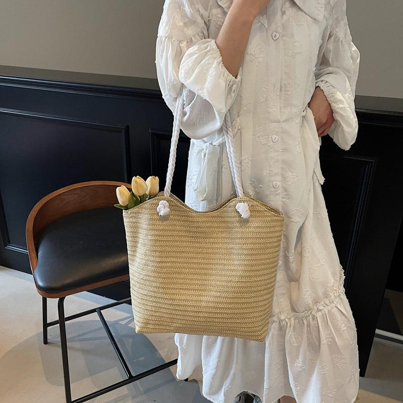 Summer New Color Striped Straw Bag Women's Large-capacity Temperament Simple Shoulder Bag Vacation Leisure Beach Bag