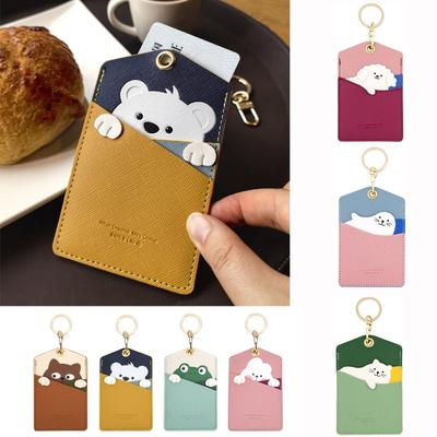 Cute Animal Card Holder Pu Keyring Work Card Package Key Holders Protection Cover Elevator Card Pendant