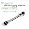 Ratchet Wrench Mini 72 Tooth 14 Inch with Quick Release 1/4 Inch Hex Bit Socket Driver Reversible Chrome Vanadium Steel Alloy