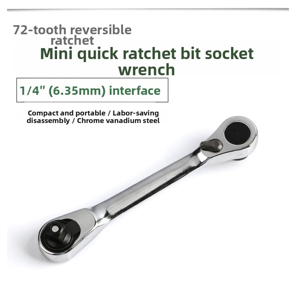 Ratchet Wrench Mini 72 Tooth 14 Inch with Quick Release 1/4 Inch Hex Bit Socket Driver Reversible Chrome Vanadium Steel Alloy