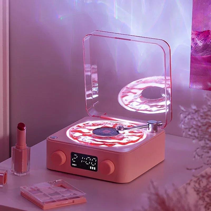 Waves Vinyl-Player Bluetooth-Lautsprecher mit Weißem Rauschen Retro-Plattenspieler-Lautsprecher Schlafhilfe Vitrola-förmiger Lautsprecher mit RGB-Licht