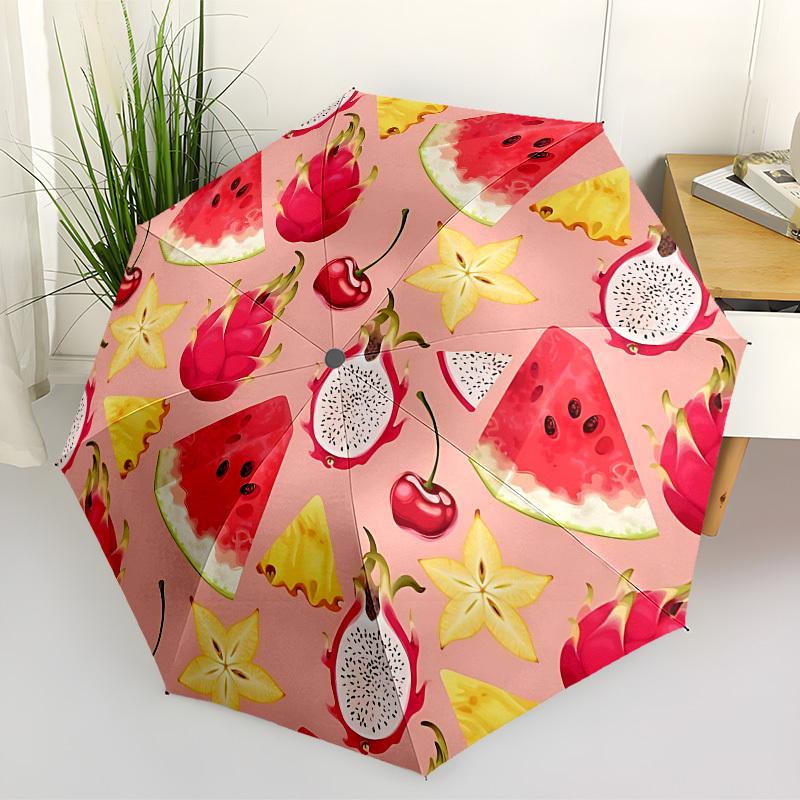 1pc Fruit Salad Pattern Automatic Open/Close Umbrella, 8-Rib Sturdy Frame, Umbrella for Travel, Everyday, Formal Events Yy251126044