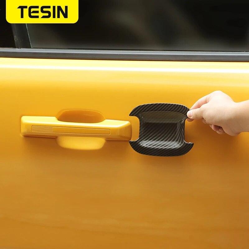 TESIN ABS Włókno Węglowe Zewnętrzna Nakładka Dekoracyjna na Miski Drzwiowe Listwy Naklejki Do Ford Bronco Sport 2022 Akcesoria Zewnętrzne Samochodowe