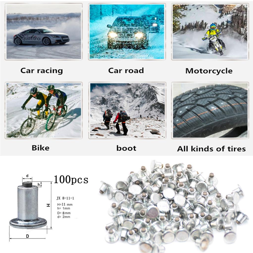 100x Car Bike ATV Tire Studs For Holes Wheel Tyre Screw Snow Spikes Chains Studs