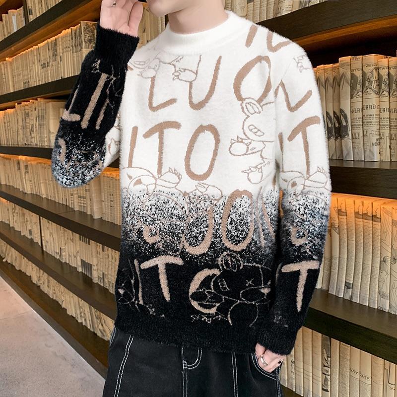 

Осень и зима новинка, свитер мужской вязаный свитер свободный повседневный буквы градиент универсальный повседневный модный тренд удобный 185