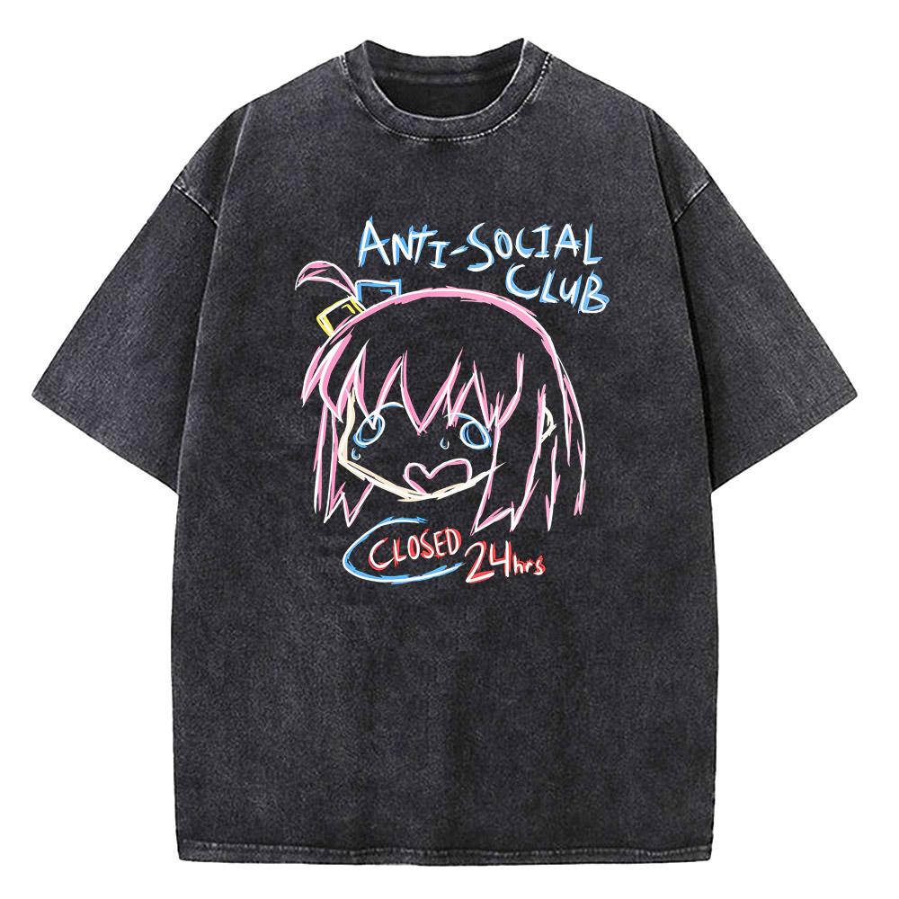 Vintage Unisex Printed Tshirts Bocchi Club Music Band Anime Bocchi The Rock Cotton Tops Creative Crew Neck Tees Washed TShirt S