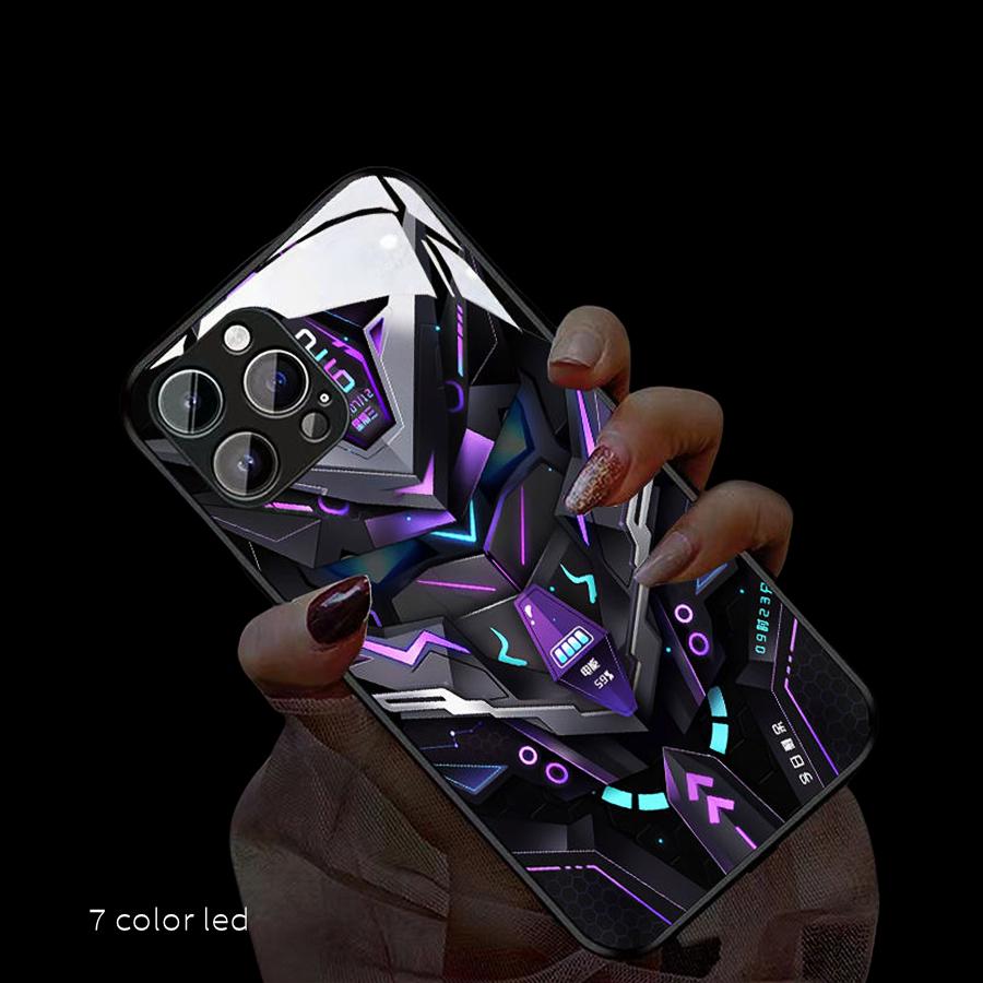 Geometry LED Light Luminous Phone Case For iPhone 16 15 13 Pro 12 Mini 14 Plus 11 XS Max X XR 8 7 Luxury Circuit Call Glow Shell