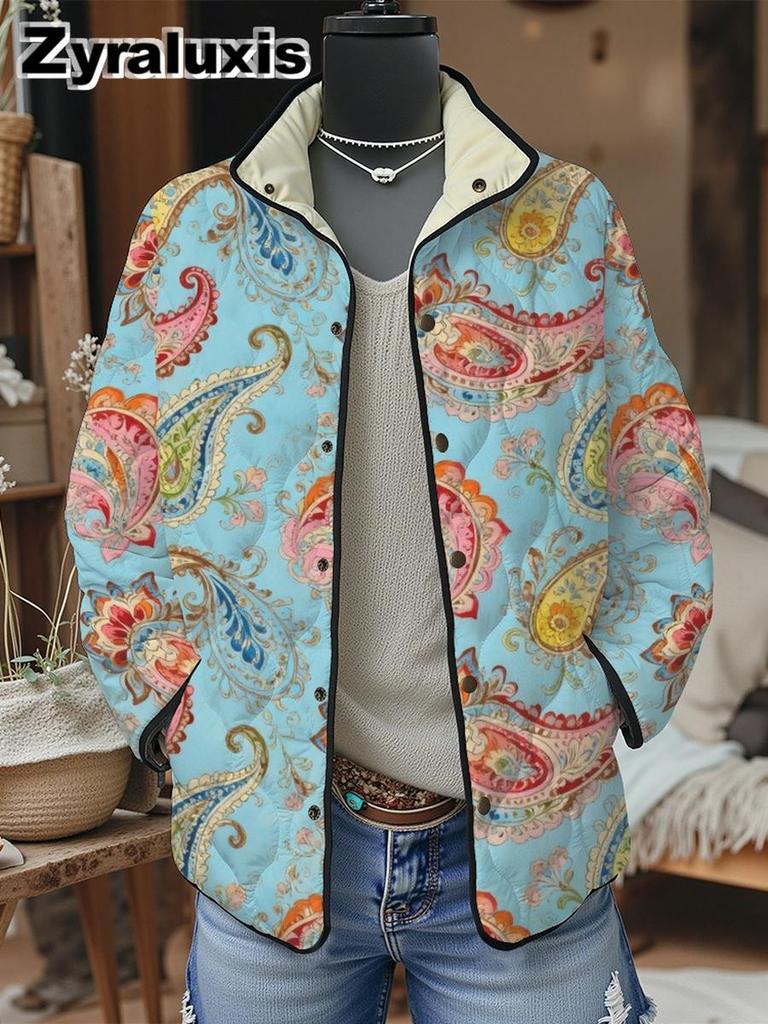 Women's Padded Cotton Jacket Floral Digital Print Women's Cotton Jacket